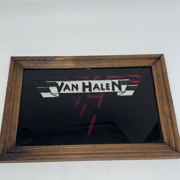 Vintage 70s 80s Van Halen Glass Carnival Game Prize 9" Eddie Framed Foil Art - Picture 2 of 7